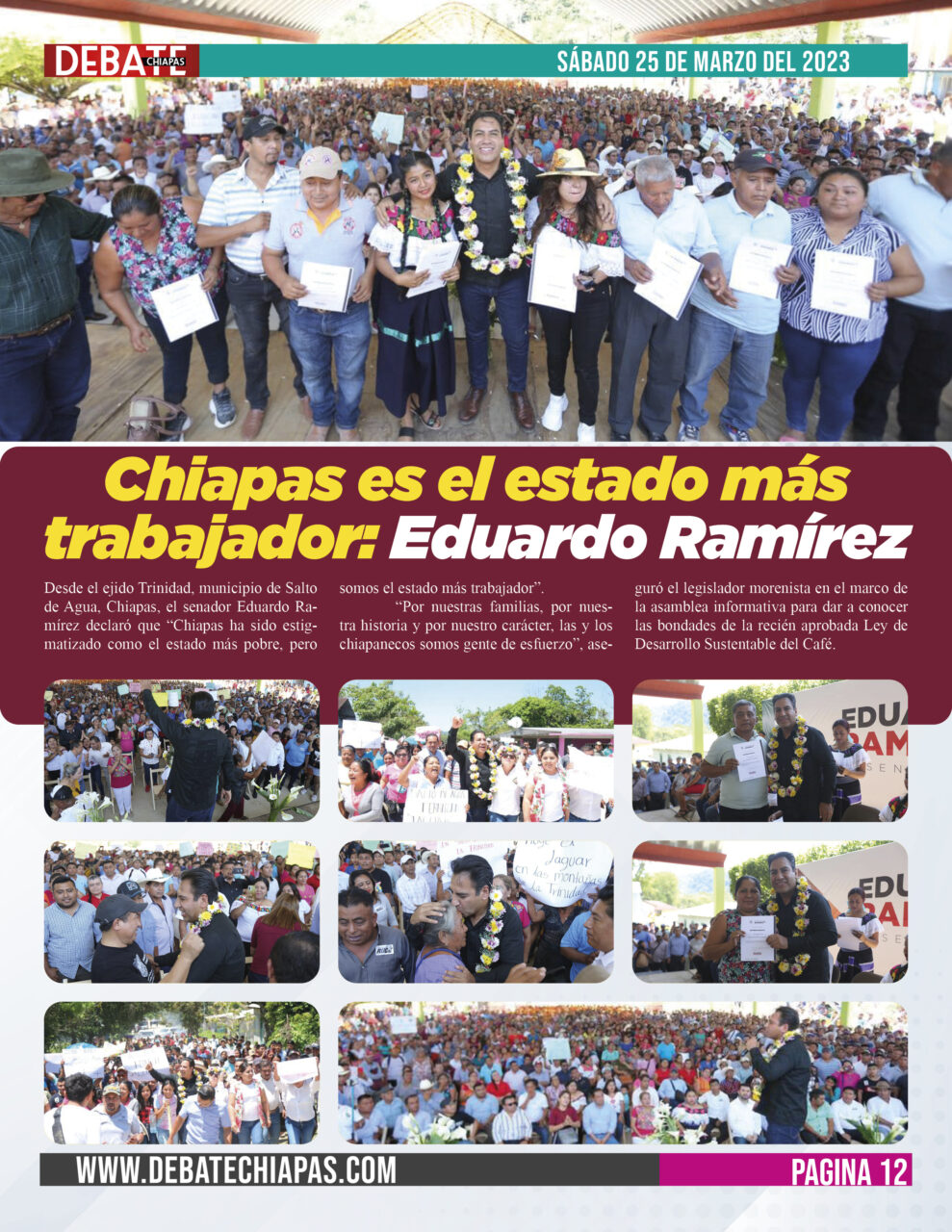 Chiapas es el estado más trabajador: Eduardo Ramírez