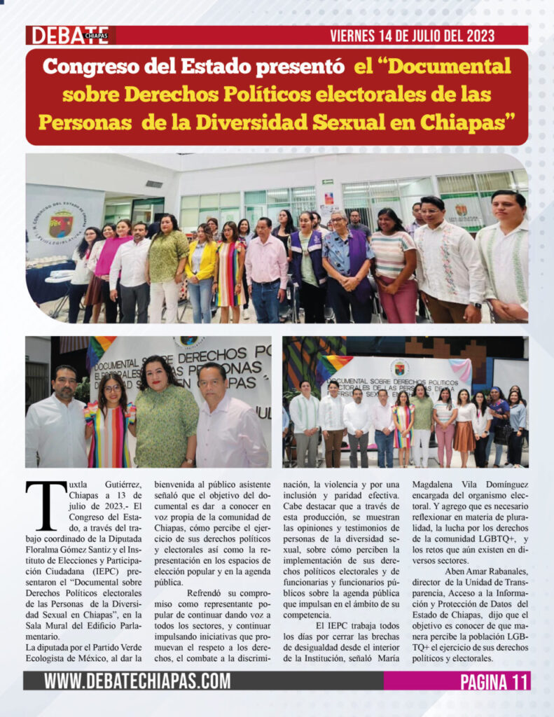 Congreso del Estado presentó el “Documental sobre Derechos Políticos  electorales de las Personas de la Diversidad Sexual en Chiapas” – Moy Montes