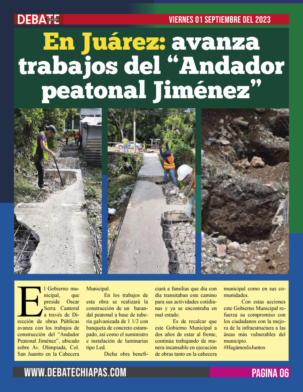 En Juárez: avanza trabajos del «Andador peatonal Jiménez»